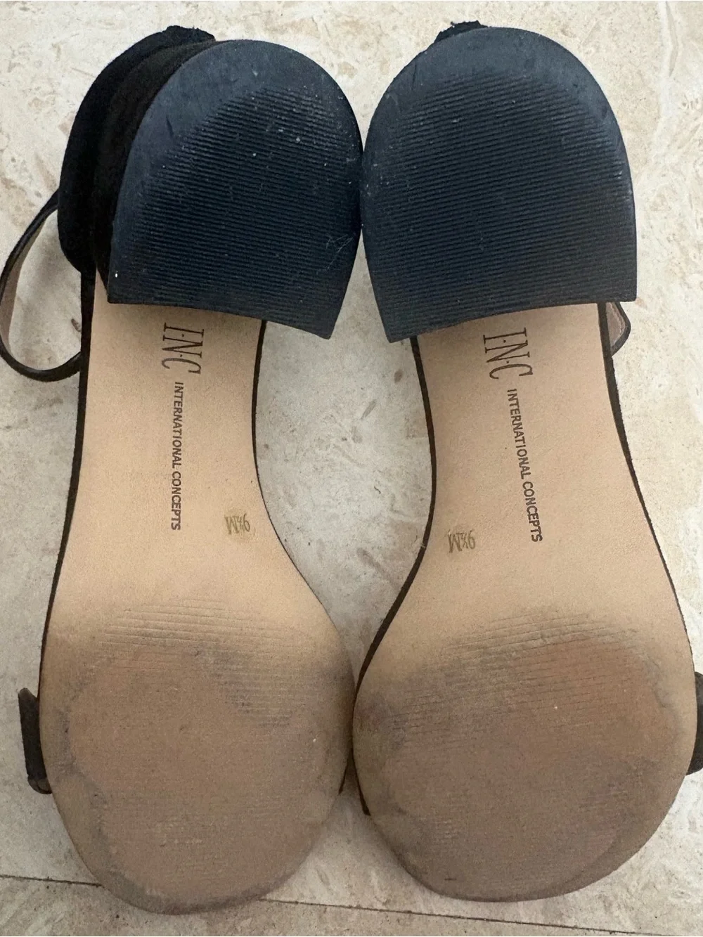 INC International Concepts Black Scalloped-Strap Open-Toe Sandals
